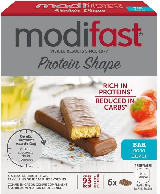 12x Modifast ProtiPlus Reep Chocolade-Kokos 6 x 27 gr