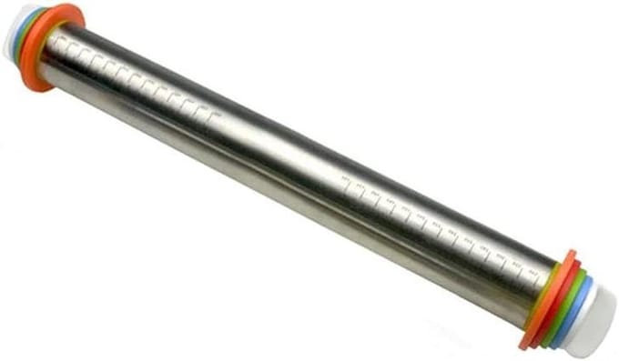 Deegroller met schaal - Bakbenodigdheid - Bakken en koken - Verstelbare dikte ringen - 44 cm lengte - Zilverkleurig