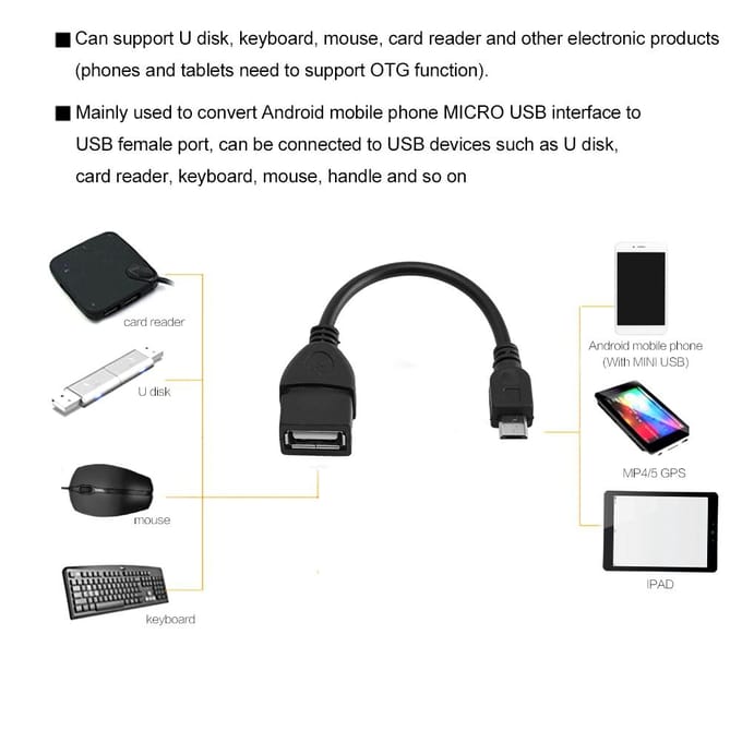 Mini câble de connexion OTG pour téléphone portable Android, adaptateur de date, interface V8, micro USB vers USB femelle