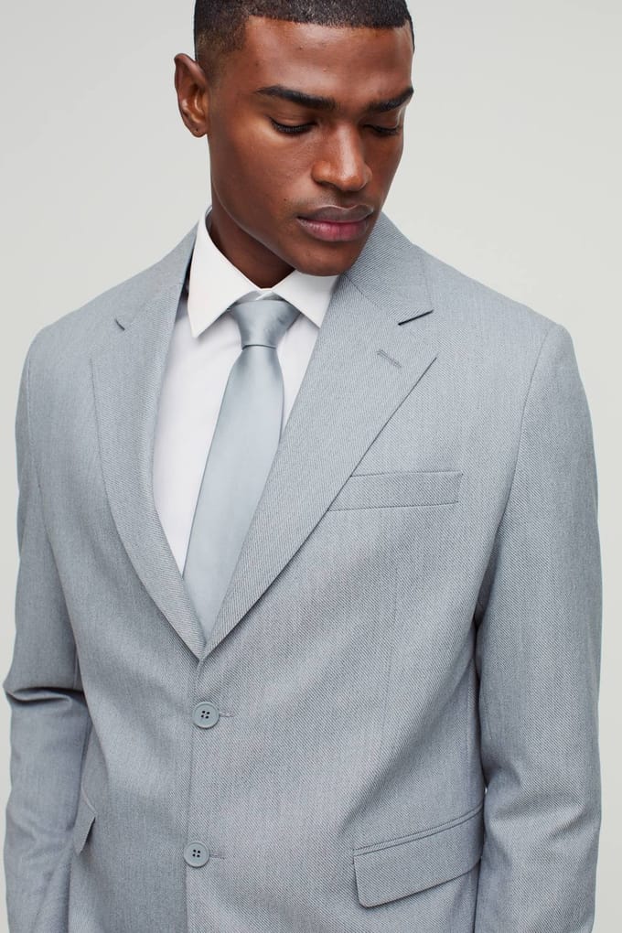 Straight Fit Stipe Textuur Blazer | Grey | Size 42
