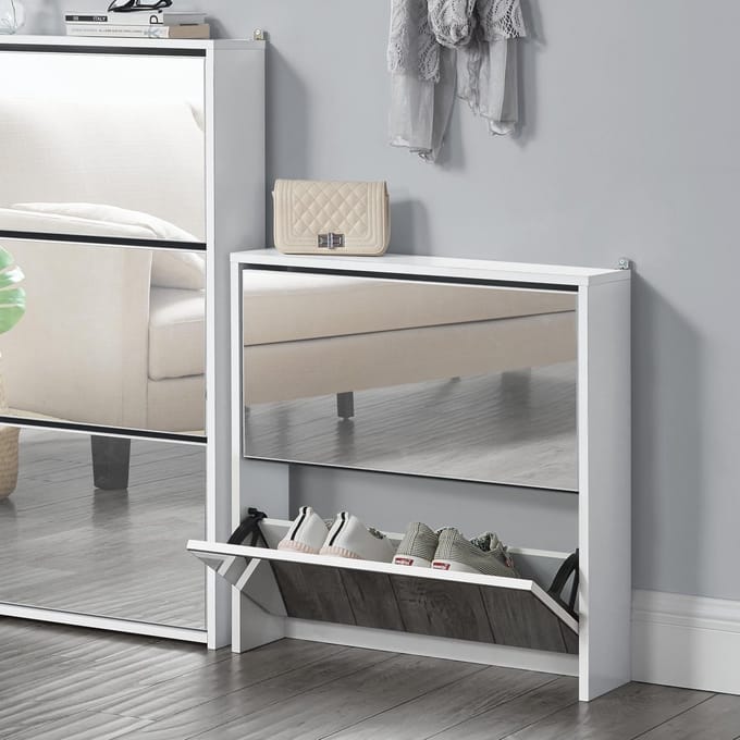 Schoenenkast met spiegels 2 vouwdeuren 67x63x17 cm wit