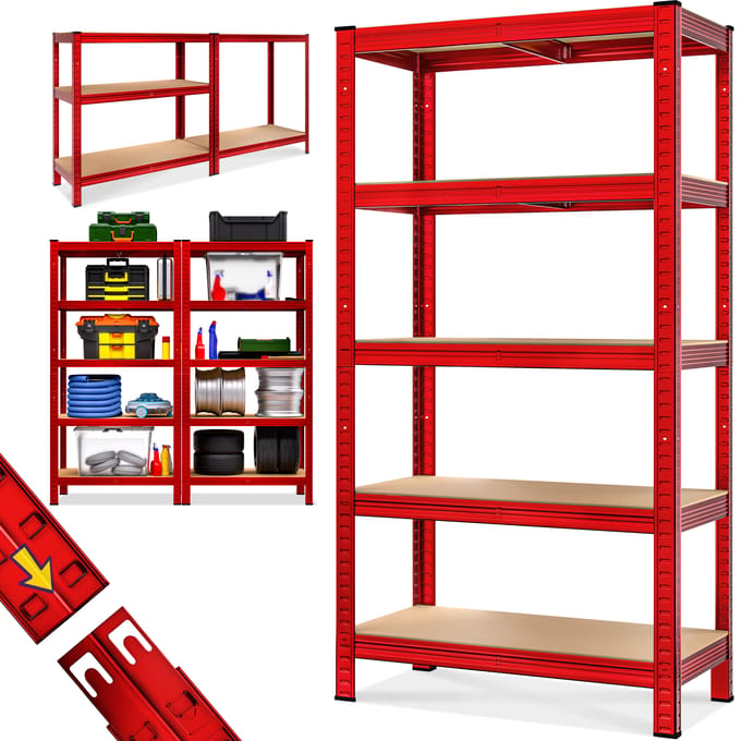 Monzana Stellingkast Metaal - incl. 5 MDF planken - tot 875kg \u2013 Rood