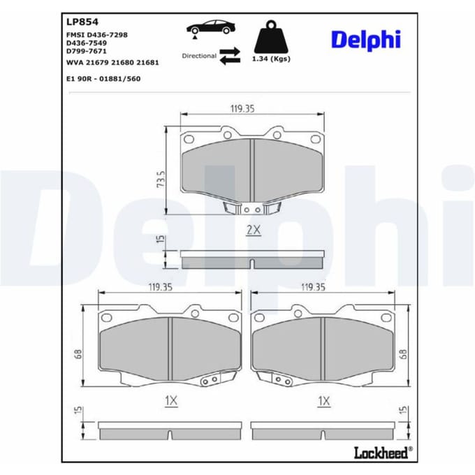 Remblokset DELPHI LP854, voor