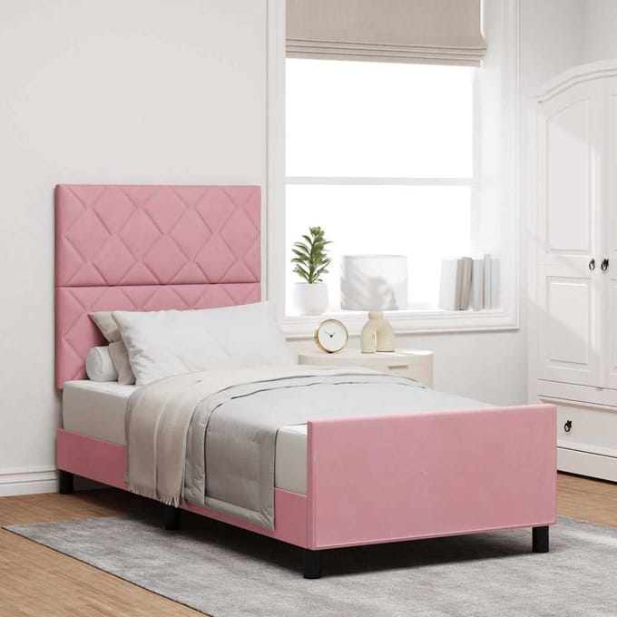vidaXL - Boxspring - bed - met - hoofdeinde - Roze - 90 - x - 200 - cm - Fluweel