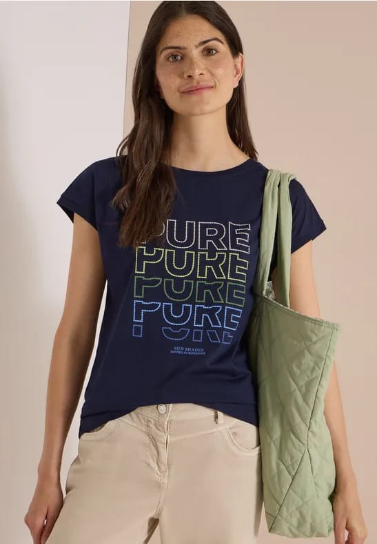 Shirt met boothals en opdruk aan de voorkant