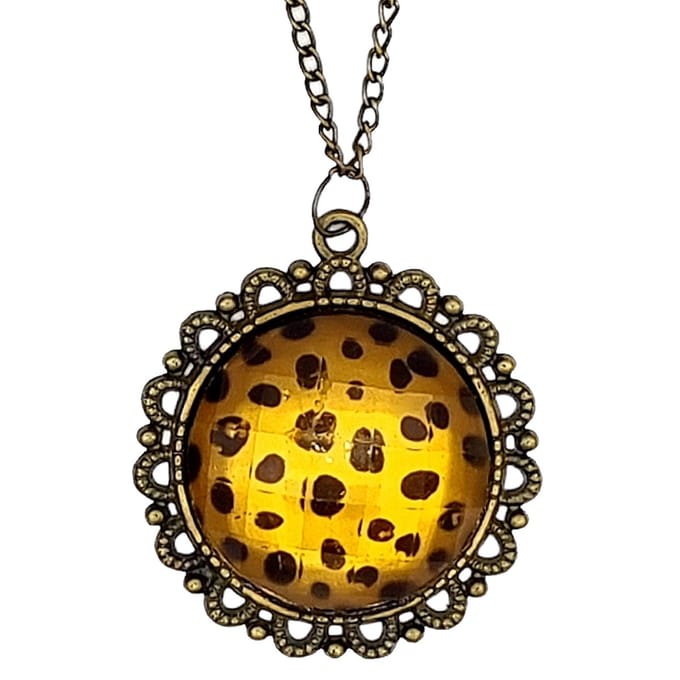 Rhylane – Lange Ketting 70 cm – Tijgerprint Hanger Rond – 4 x 4 cm
