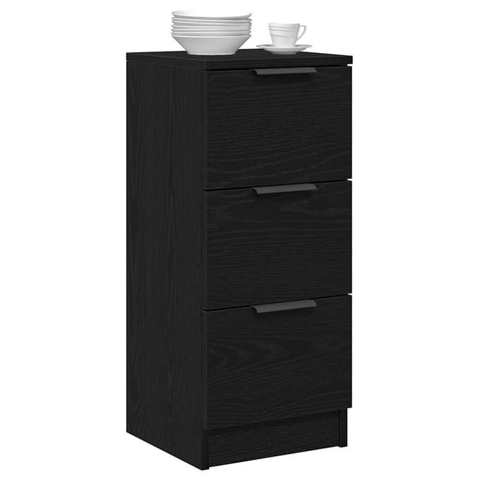 vidaXL - Dressoir - Zwart - Eiken - 30 - x - 30 - x - 70 - cm - Bewerkt - hout