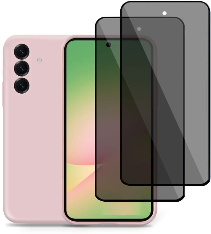 Technow hoesje + 2x Privé Screenprotector geschikt voor Samsung A56 / A36 – Privacy Tempered Glass - Back Case Cover Roze