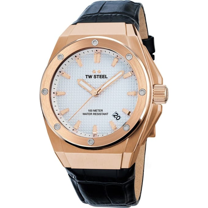 TW Steel TWCE4109 3H CEO Tech Rosé Steel Zwart Leer 44mm