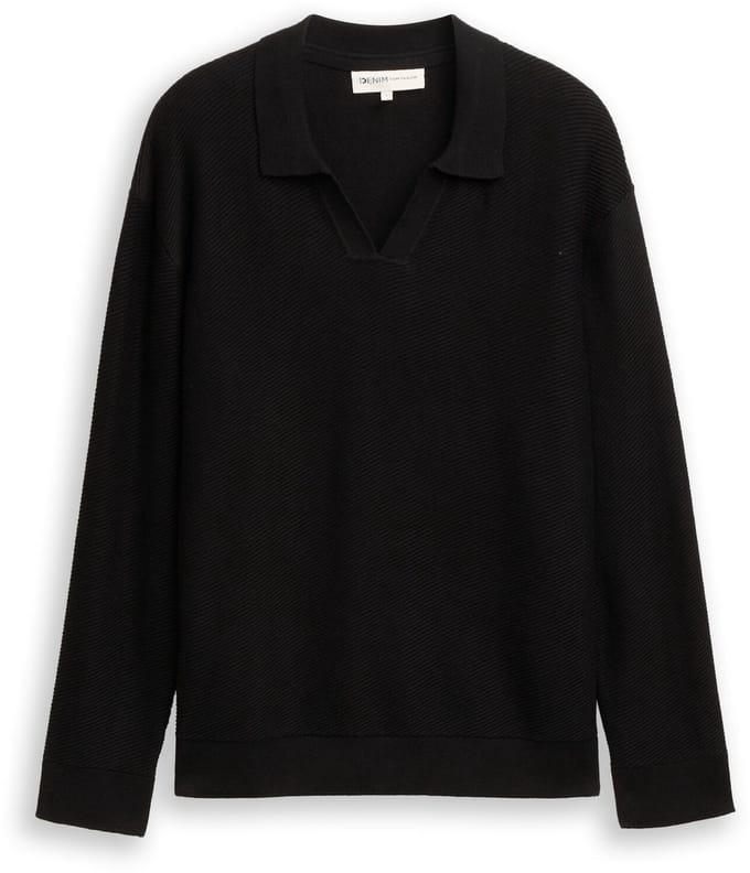 Tom Tailor Denim - Gebreid poloshirt met relaxte pasvorm - Maat S - Black