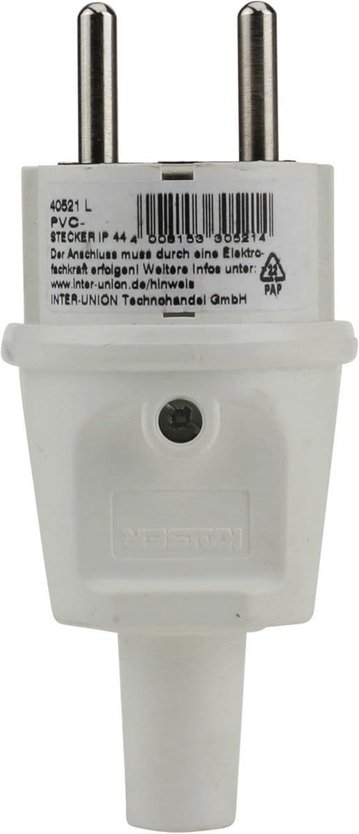 Schuko-stekker IP44 met knikbescherming en centrale kabelinvoer - Wit