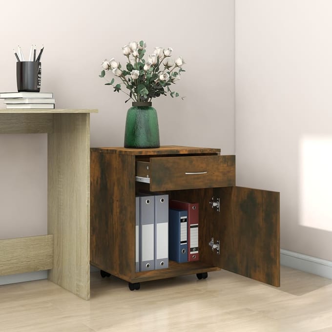 vidaXL - Rolkast - 45x38x54 - cm - bewerkt - hout - gerookt - eikenkleurig