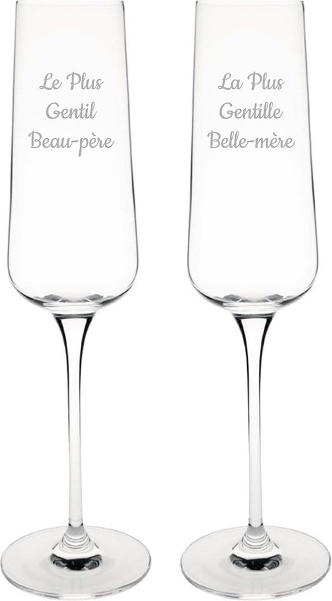 Champagneglas gegraveerd - 27cl - Le Plus Gentil Beau-père & La Plus Gentille Belle-mère