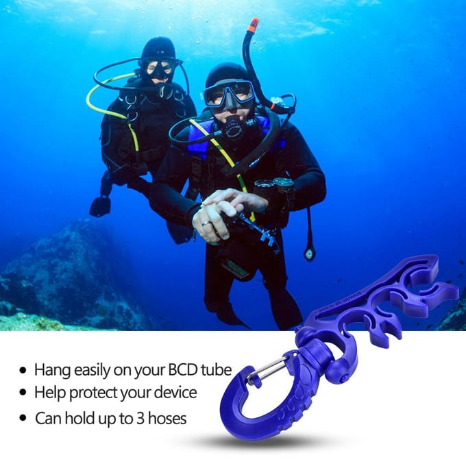 Keep Diving 3 Kleuren Duiken Onderwater Plastic Dubbele BCD Slanghouder met Clip Gesp Haak black