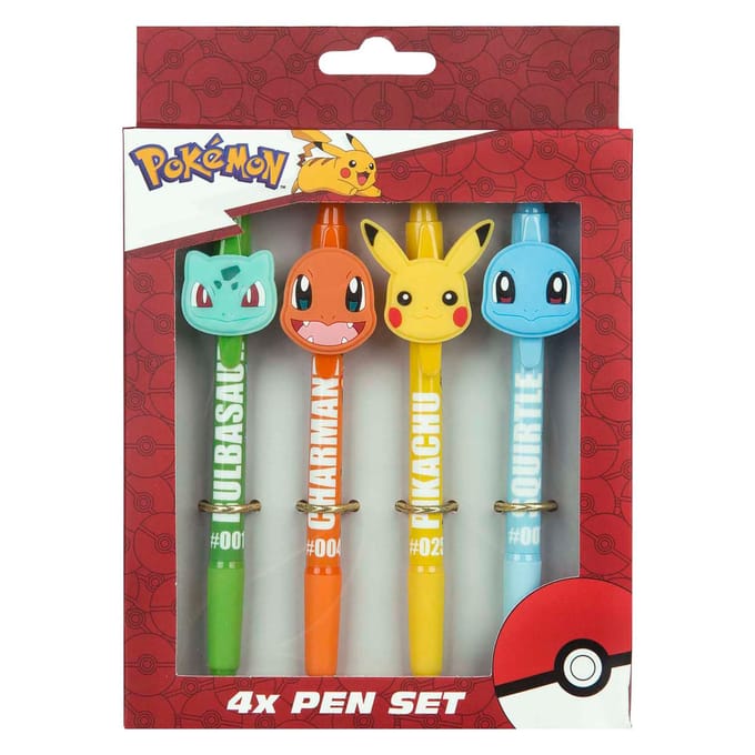 Pokémon Balpennen - set 4x stuks - multi kleuren - kantoor/school - uitdeelcadeautjes