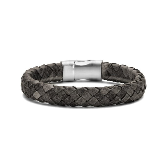 Frank 1967 bracelet dark grey braided leather 23cm ips