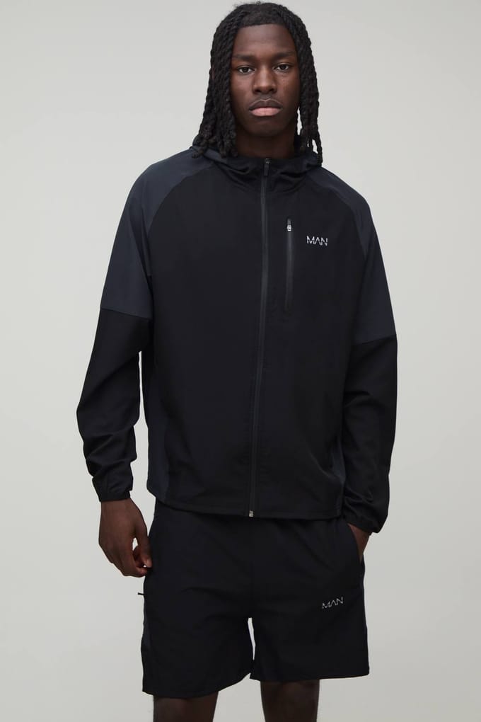 Regular Geweven Kleurblok Nylon Trainingspak | Black | Size Medium