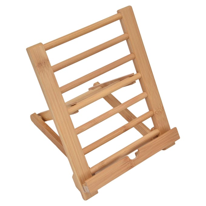 Tablet Standaard Bamboe Opvouwbaar Multi-Hoek Universele Desktop Tablethouder voor 4 tot 13 inch Telefoon Boek beige