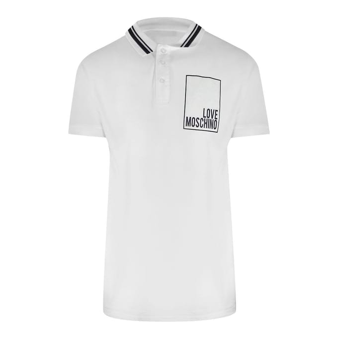 Love Moschino Heren Box Logo Katoenen Poloshirt (Wit)