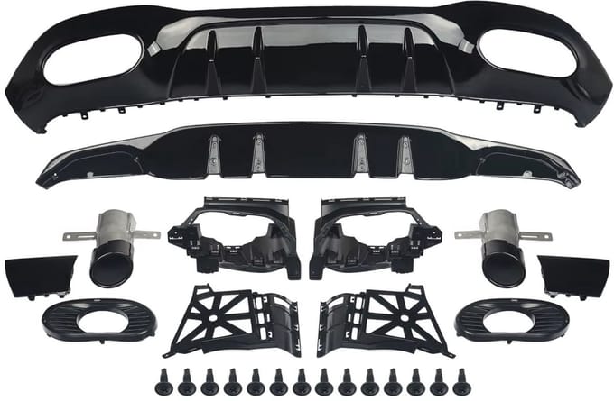Diffuser Set Nitronox - Achterdiffuser en Uitlaatpijp - Voor Mercedes A-Klasse W177 AMG A35 Look (2018+) - Zwart - Auto Accessoires
