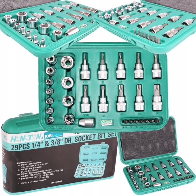 Honiton H1329 Torx Dop/Buiten Dop Set 1/4" 3/8" 29 Delig