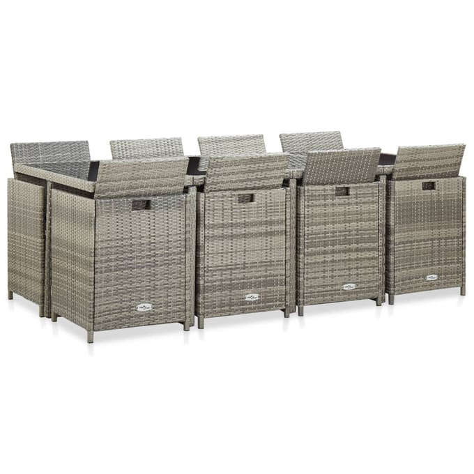 vidaXL - 13-delige - Tuinset - met - kussens - poly - rattan - grijs
