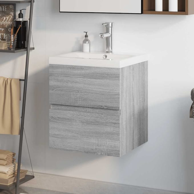 vidaXL - Wastafelkast - met - ingebouwde - wasbak - bewerkt - hout - grijs - sonoma