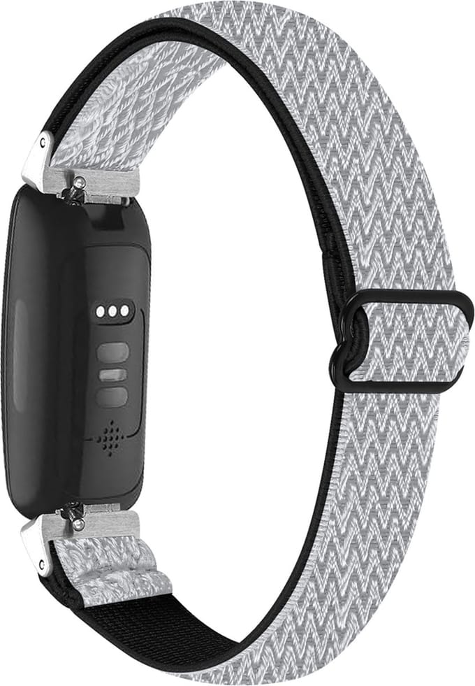 By Qubix - Compatible Fitbit bandje - Geschikt voor fitbit Inspire 3 - Elastische solo loop nylon bandje - Zwart / wit