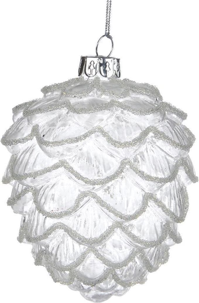 Goodwill Kerstbal Dennenappel Glas Wit H 11 cm Voordeelaanbod Per 3 stuks