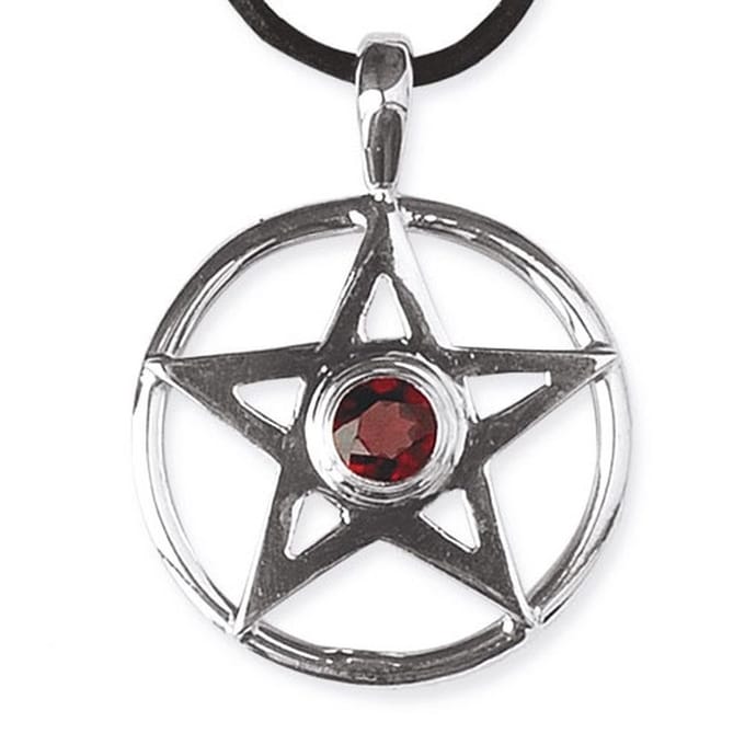 etNox - pendant Pentagram with garnet - 925 silver