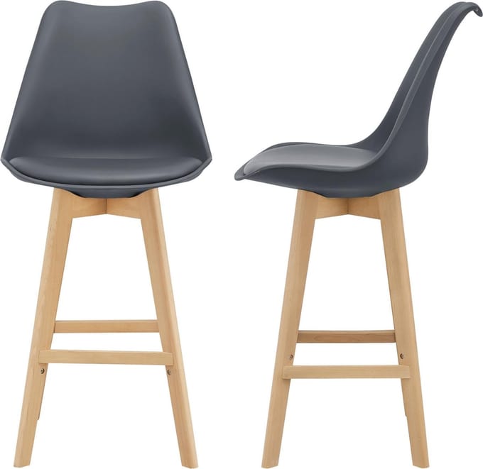 Barkruk set van 2 kunstleer en beuken 105x48x58 cm grijs