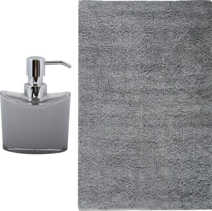 MSV badkamer droogloop mat/tapijt - Sienna - 40 x 60 cm - bijpassende kleur zeeppompje - lichtgrijs