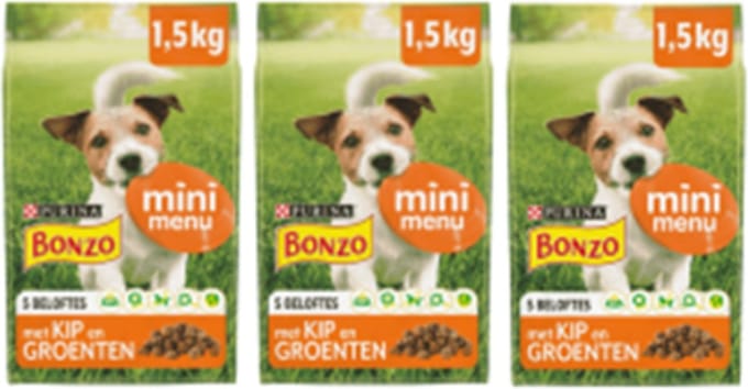 3x Bonzo (Friskies) Droog Mini Menu Kip - Hondenvoer - 1.5kg