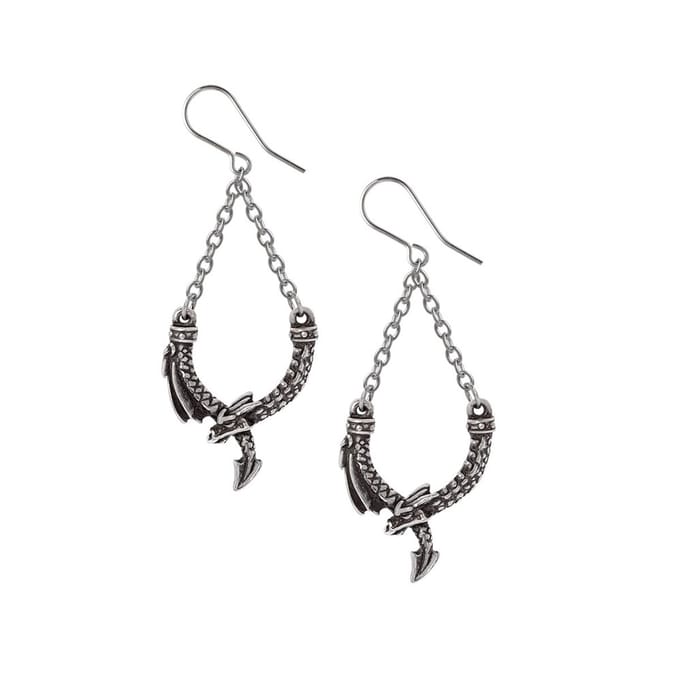 Alchemy Gothic - Gothic Oorbellen - Dragon`s Lure Danglers - voor Vrouwen - zilverkleurig