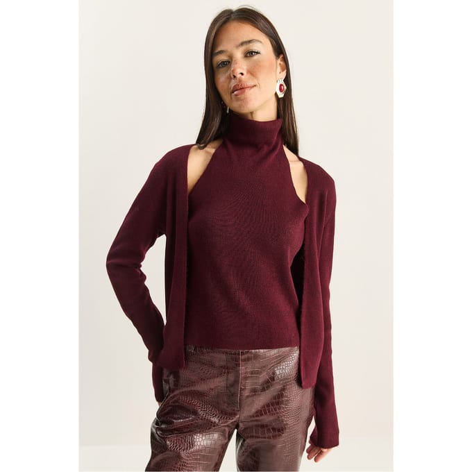 Halve Turtleneck Uitsnede Geribde Blouse
