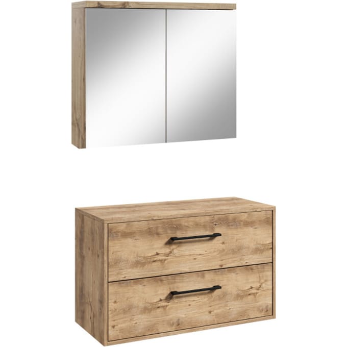 Badplaats Wastafelkast Florence 80 x 46 cm - Kastanje Eiken - met Spiegelkast