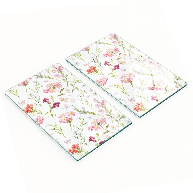 Set van snijplanken van gehard glas met een bloemenpatroon, 2x30x52 cm