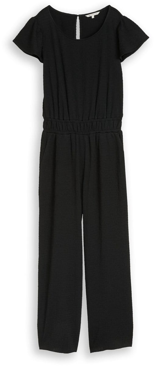 Tom Tailor Denim - Crinkle jumpsuit met ruches aan de mouwen - Maat XS - deep black