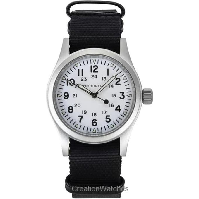 Hamilton Khaki Field Textiel Band Witte Wijzerplaat Automatisch H69439910 Herenhorloge wit
