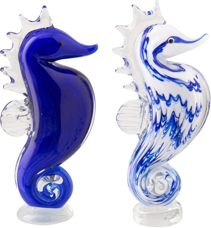 J-Line presse-papier Zeepaard Gestreept - glas - blauw/wit - set van 2