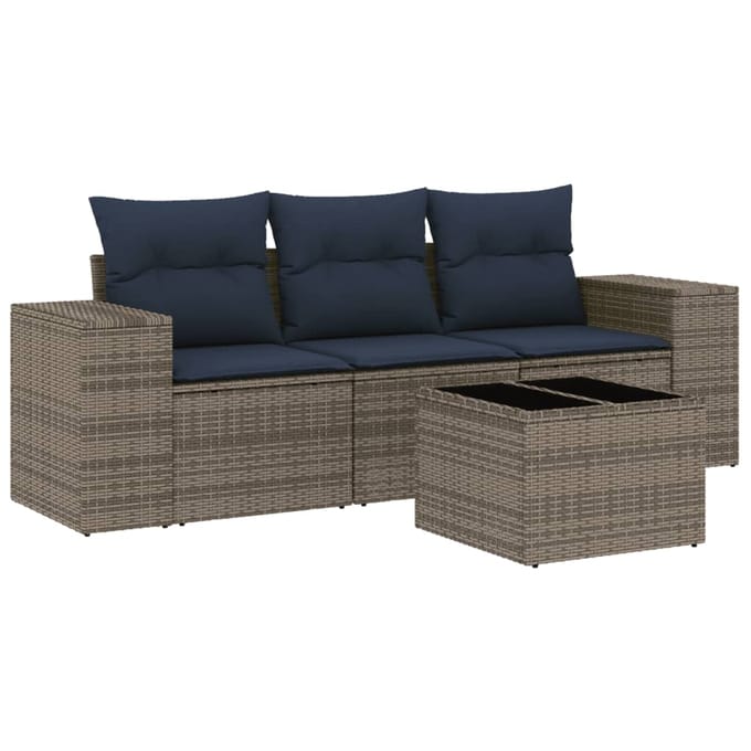 vidaXL - 4-delige - tuinbankset - met - kussens, - grijs - polyrotan