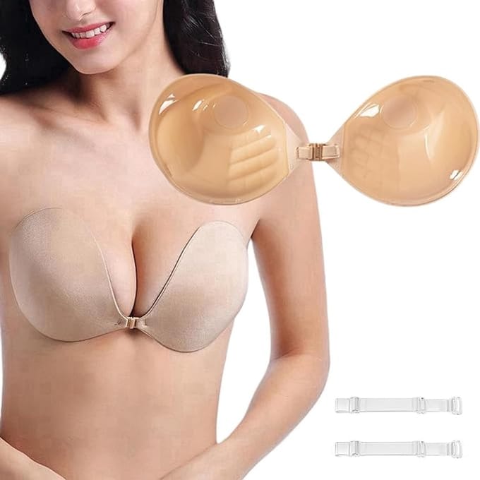 Push-up plakfoliebeha, onzichtbare strapless beha geschikt voor jurken en bruiloftsmode , beigeA