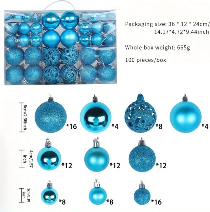 Nivard Kerstballen - Kerstversiering - Plastic - Blauw - Kerstballenset - 100 stuks