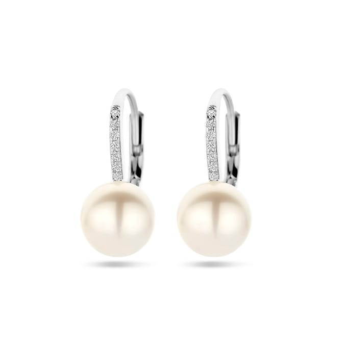 Zilver Gerhodineerd Oorhangers Parel En Zirkonia Brisur Haak 1339103