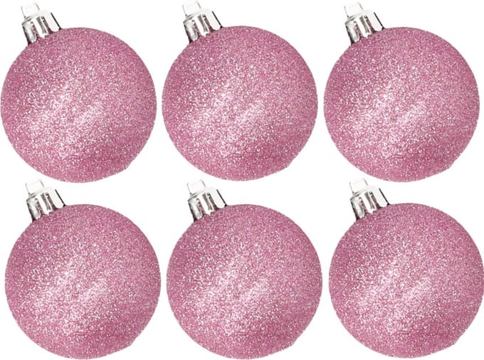 6x stuks kunststof glitter kerstballen roze 8 cm - Onbreekbare plastic kerstballen