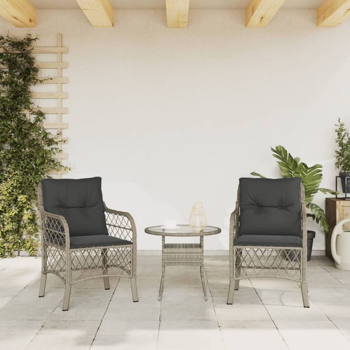 vidaXL - Tuinstoelen - 2 - st - met - kussens - poly - rattan - lichtgrijs