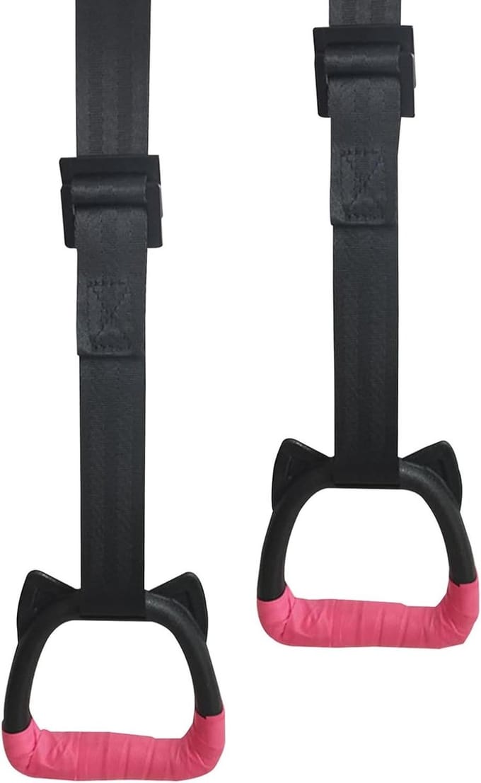 Turnringen Kinderen - Klimringen Set - Lichaamstraining Thuis - Antislip Nylon Handvat - 200 kg Capaciteit - Roze