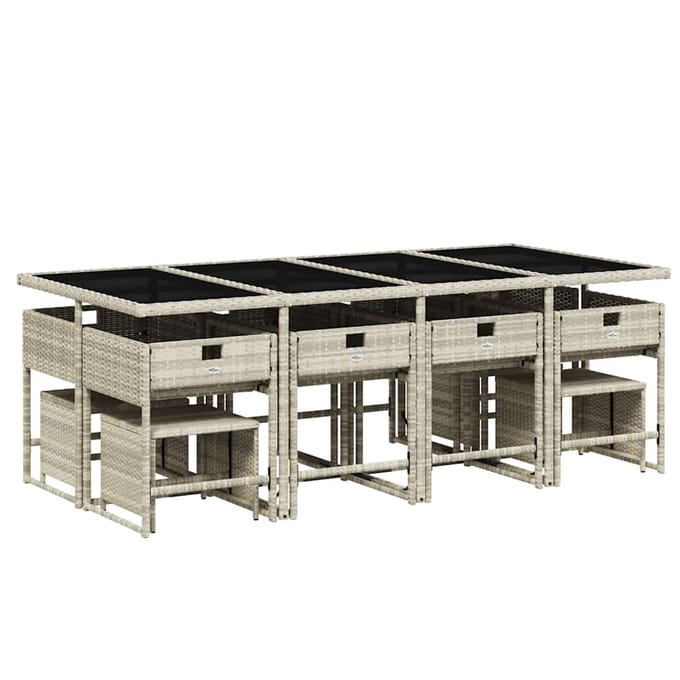 vidaXL - 13-delige - Tuinset - met - kussens - poly - rattan - lichtgrijs