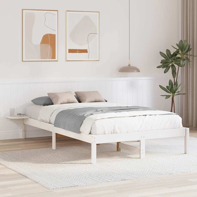 vidaXL - Bedframe - Wit - 140 - x - 190 - cm - Massief - grenenhout