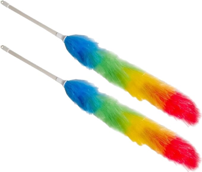 Plumeau - 2x - multi color - kunststof - 57 cm - schoonmaken - duster